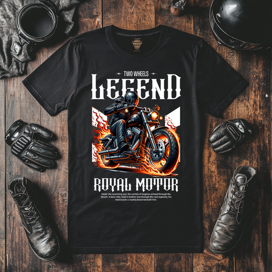 Black T Shirt With A Motorcycle And the Words Legend Royal Motor This One Is From The Biker T-Shirts Collection