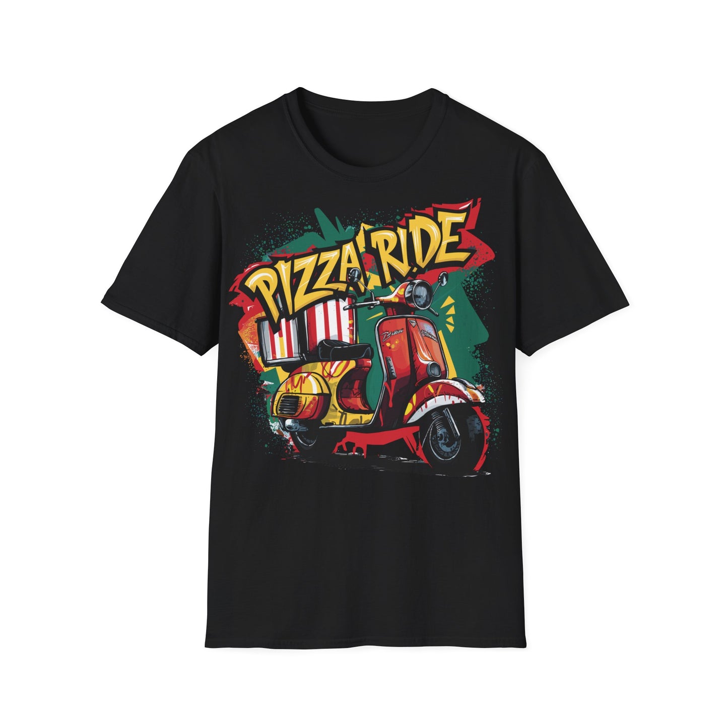 black motorcycle t shirts mock up for our pizza ride biker t-shirts design