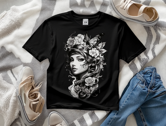 This Beautiful Alternative T-Shirt Depics A Gorgeous Women's Face On A Black T-Shirt