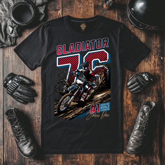 Our Awesome Motorbike T Shirts Mock Ups Bring You The Gladiator 76 John Doe 2020 MX World Champion Motorcycle Tee