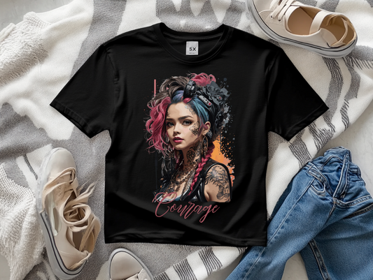 These Gorgeous Alternative T-Shirts really are stunning this one shows a beautiful alternative girl with the word "Courage" 