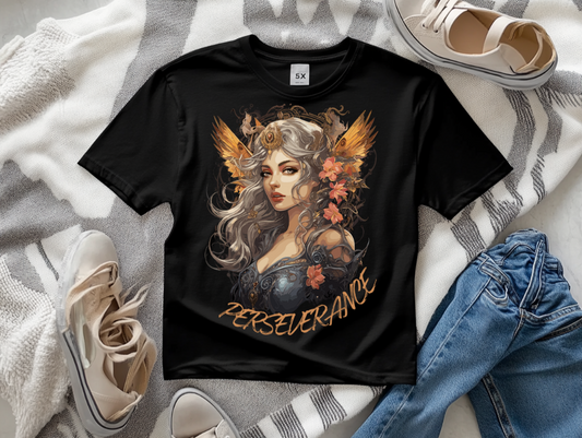 A stunning mock-up of a beautiful alternative tshirt with a girl on the black tee.