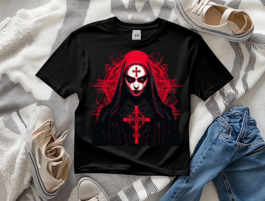 This Black Alternative Tee With The Demon Nun On The From Is Perfect For Those Horror And Halloween Nights.