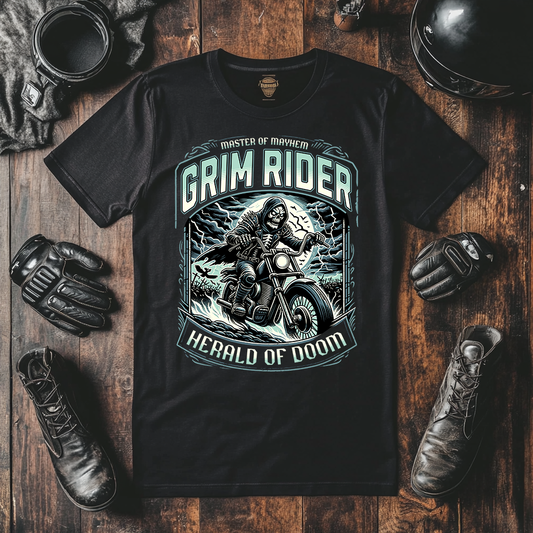 Biker T-Shirts With Attitude With The Grim Rider Herald Of Doom Design